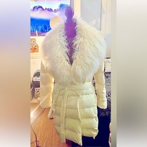 RALPH LAUREN Puffer with Fur Collar and Belted Waist